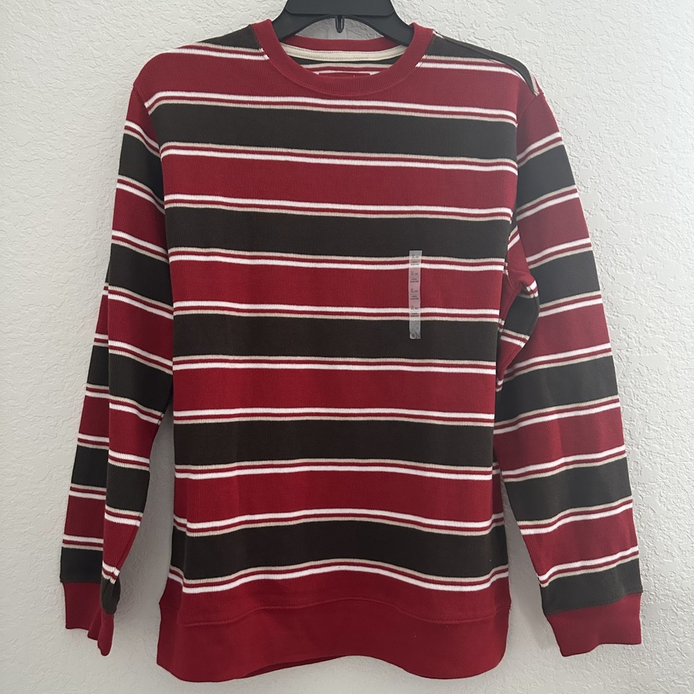 Old Navy Top Crewneck Boys XL(14) Striped L/S Red Brown Casual‎ Streetwear NWOT